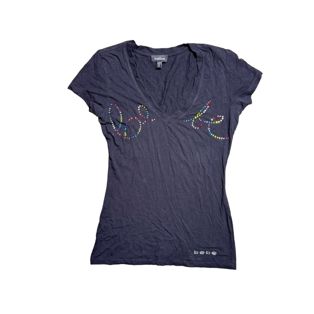 Bebe Black V-Neck T-Shirt